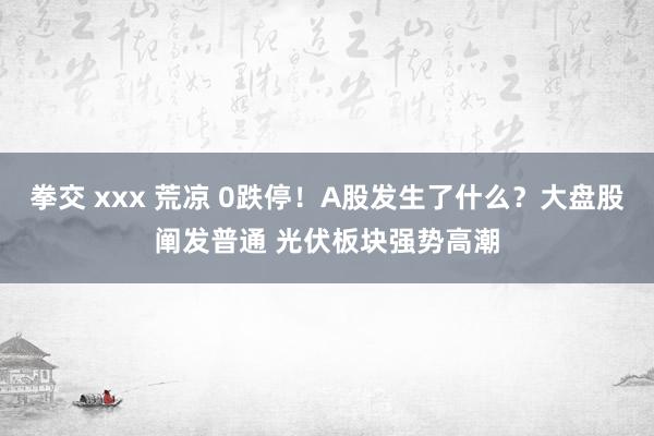 拳交 xxx 荒凉 0跌停！A股发生了什么？大盘股阐发普通 光伏板块强势高潮