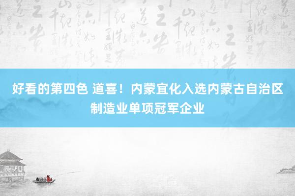好看的第四色 道喜！内蒙宜化入选内蒙古自治区制造业单项冠军企业