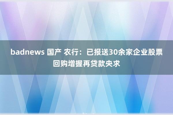 badnews 国产 农行：已报送30余家企业股票回购增握再贷款央求